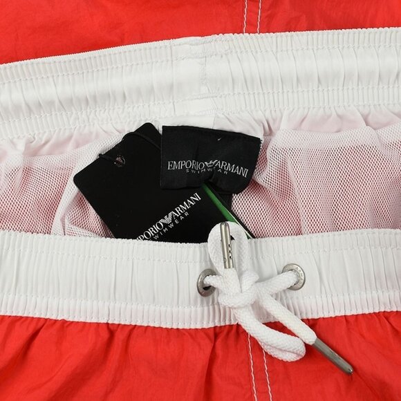 EMPORIO ARMANI SWIMWEAR Red White Mesh Lined Swim Shorts 50 34 NWT - Picture 2 of 2